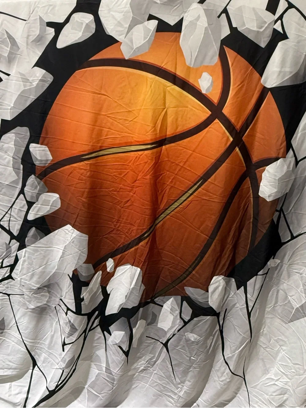 Basketball Ball Breaks Through The Wall Backdrop